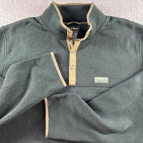 L.L.Bean Sweater‎ Fleece Pullover Mens 3x Green Snap T Kangaroo Pocket - Picture 1 of 9